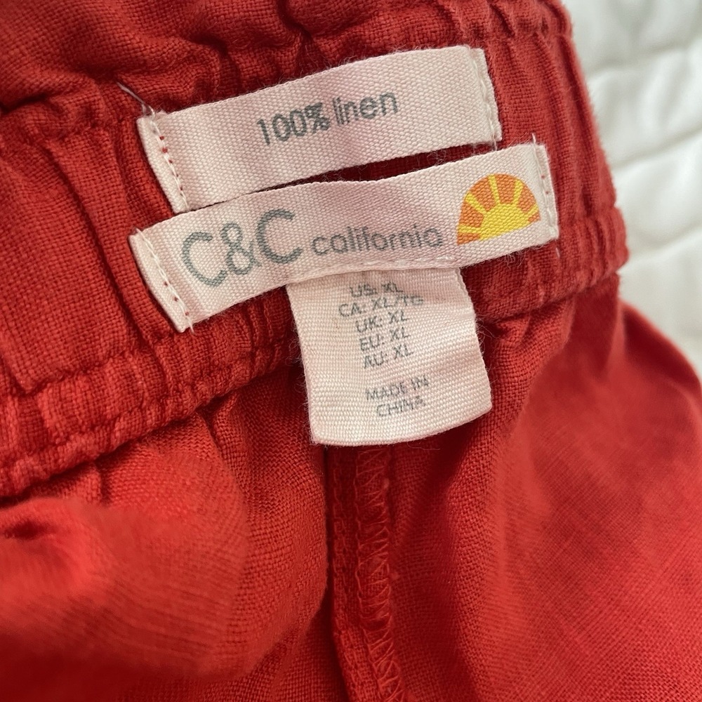 C and C California Womens 100% Linen Shorts XL Red Drawstring Casual - Picture 3 of 7